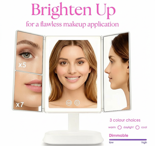 Elvyn Pink Lume™ Tri-Fold LED Vanity Mirror