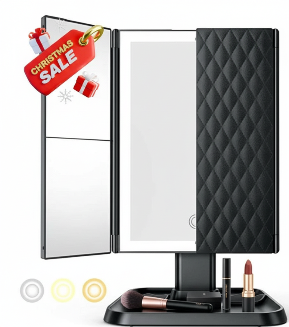 Elvyn Black Lume™ Tri-Fold LED Vanity Mirror